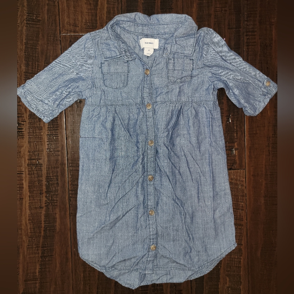 Old Navy 3/4 Sleeve Casual Button Up Blue Jean Dress sz 3T